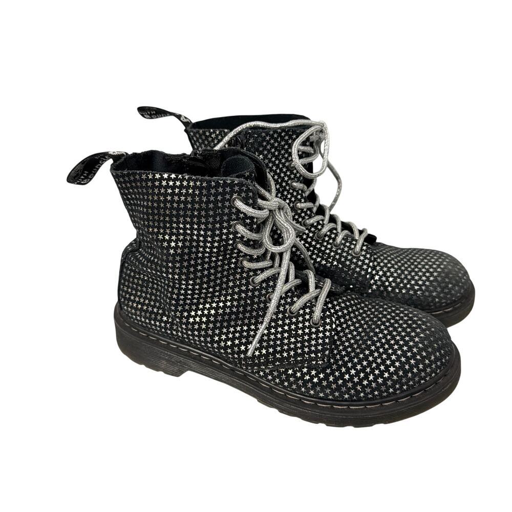 Dr Martens Boots Womens 6 Black Suede Silver Stars 1460 Pascal Combat Side Zip